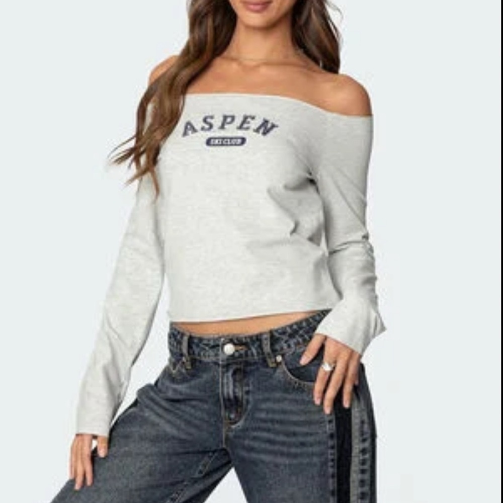 Edikted Gray-Melange Off-Shoulder Top